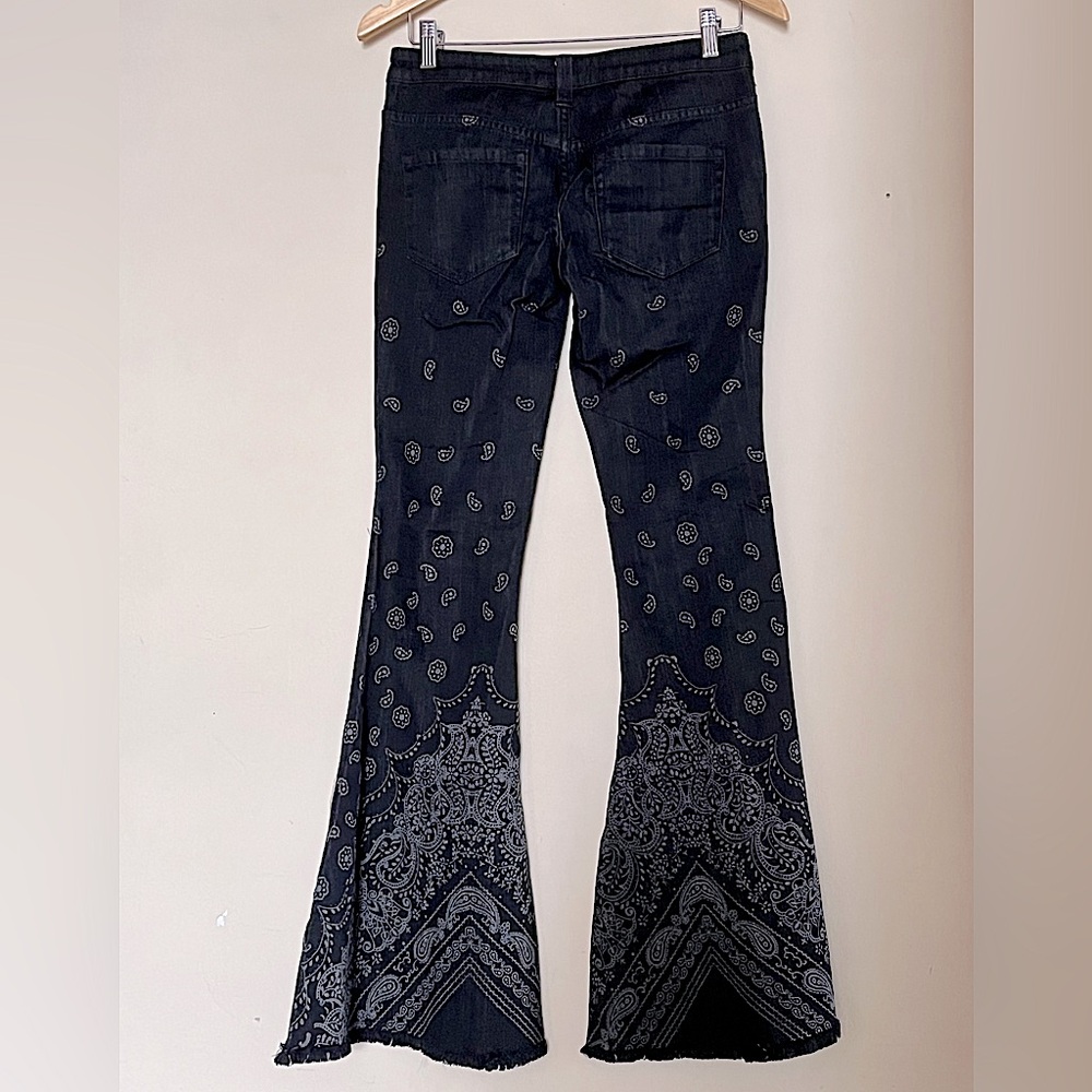 FREE PEOPLE Black Bandana Super Flare Jeans - Picture 7 of 14